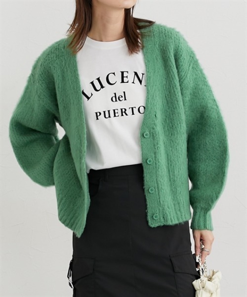 nissen（ニッセン）の「ふんわり起毛加工ジャガードＶネックカーディガン（ニット/セーター・レディース・グリーン/スモークピンク/ブラック/アイボリー・M）」の4枚目の写真