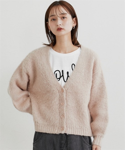 nissen（ニッセン）の「ふんわり起毛加工ジャガードＶネックカーディガン（ニット/セーター・レディース・グリーン/スモークピンク/ブラック/アイボリー・M）」の5枚目の写真