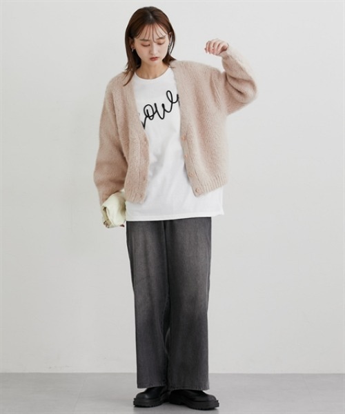 nissen（ニッセン）の「ふんわり起毛加工ジャガードＶネックカーディガン（ニット/セーター・レディース・グリーン/スモークピンク/ブラック/アイボリー・M）」の6枚目の写真