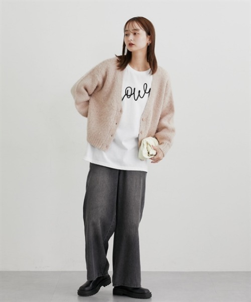 nissen（ニッセン）の「ふんわり起毛加工ジャガードＶネックカーディガン（ニット/セーター・レディース・グリーン/スモークピンク/ブラック/アイボリー・M）」の7枚目の写真