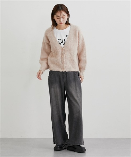 nissen（ニッセン）の「ふんわり起毛加工ジャガードＶネックカーディガン（ニット/セーター・レディース・グリーン/スモークピンク/ブラック/アイボリー・M）」の8枚目の写真