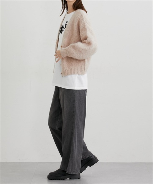 nissen（ニッセン）の「ふんわり起毛加工ジャガードＶネックカーディガン（ニット/セーター・レディース・グリーン/スモークピンク/ブラック/アイボリー・M）」の9枚目の写真