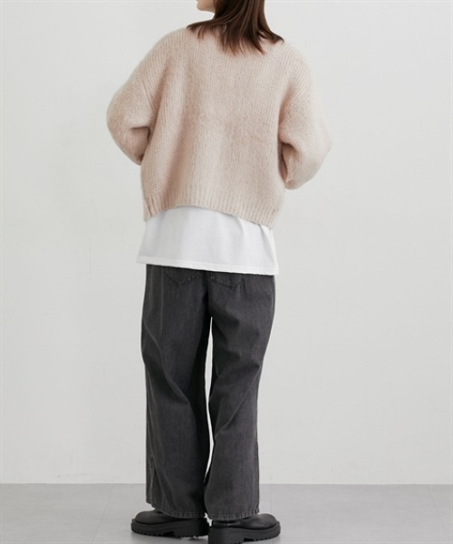 nissen（ニッセン）の「ふんわり起毛加工ジャガードＶネックカーディガン（ニット/セーター・レディース・グリーン/スモークピンク/ブラック/アイボリー・M）」の10枚目の写真