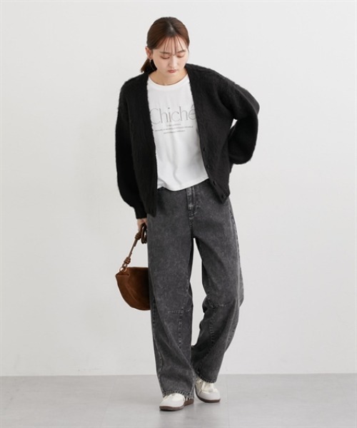 nissen（ニッセン）の「ふんわり起毛加工ジャガードＶネックカーディガン（ニット/セーター・レディース・グリーン/スモークピンク/ブラック/アイボリー・M）」の13枚目の写真