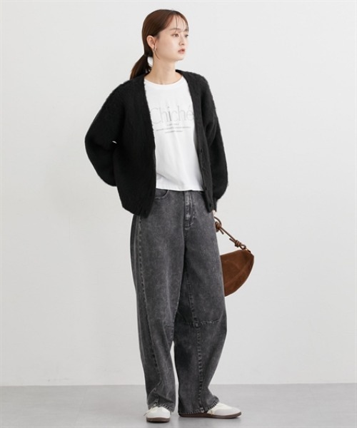 nissen（ニッセン）の「ふんわり起毛加工ジャガードＶネックカーディガン（ニット/セーター・レディース・グリーン/スモークピンク/ブラック/アイボリー・M）」の14枚目の写真