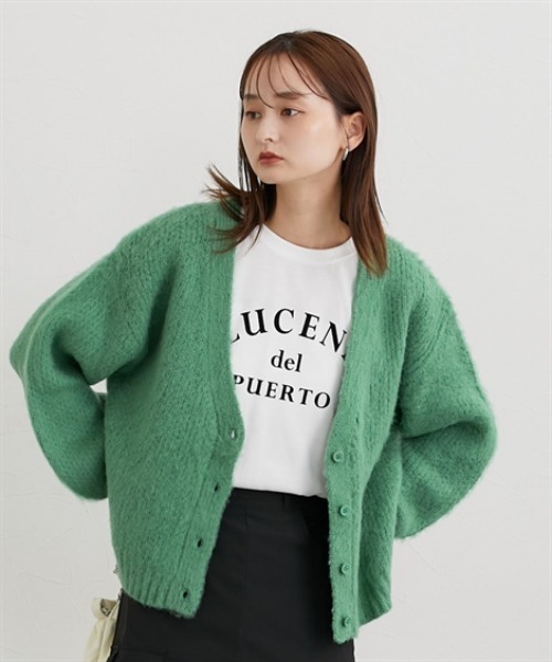 nissen（ニッセン）の「ふんわり起毛加工ジャガードＶネックカーディガン（ニット/セーター・レディース・グリーン/スモークピンク/ブラック/アイボリー・M）」の16枚目の写真