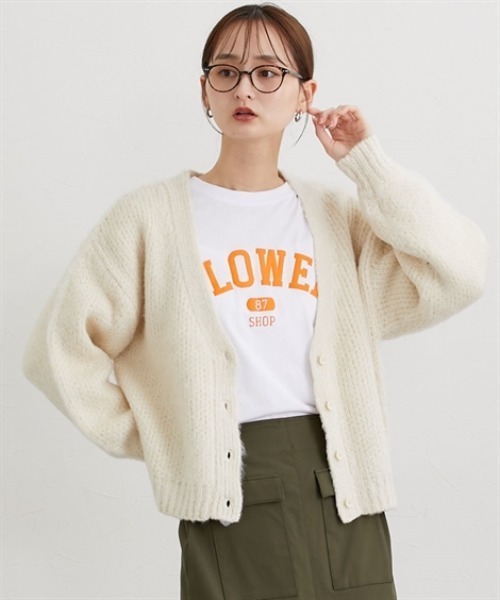 nissen（ニッセン）の「ふんわり起毛加工ジャガードＶネックカーディガン（ニット/セーター・レディース・グリーン/スモークピンク/ブラック/アイボリー・M）」の19枚目の写真