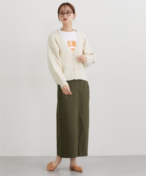 nissen（ニッセン）の「ふんわり起毛加工ジャガードＶネックカーディガン（ニット/セーター・レディース・グリーン/スモークピンク/ブラック/アイボリー・M）」の21枚目の写真