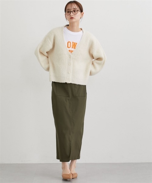 nissen（ニッセン）の「ふんわり起毛加工ジャガードＶネックカーディガン（ニット/セーター・レディース・グリーン/スモークピンク/ブラック/アイボリー・M）」の22枚目の写真