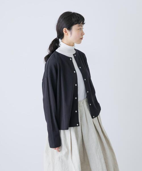 かぐれ（カグレ）の「コットンフライススナップカーディガン（カーディガン/ボレロ・レディース・ブラック/ストライプ・FREE）」の2枚目の写真