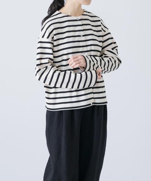 かぐれ（カグレ）の「コットンフライススナップカーディガン（カーディガン/ボレロ・レディース・ブラック/ストライプ・FREE）」の3枚目の写真