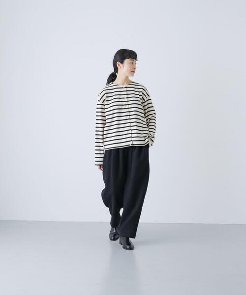 かぐれ（カグレ）の「コットンフライススナップカーディガン（カーディガン/ボレロ・レディース・ブラック/ストライプ・FREE）」の6枚目の写真