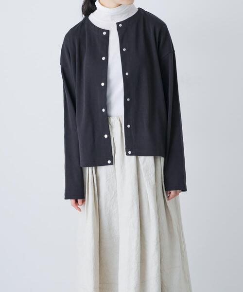 かぐれ（カグレ）の「コットンフライススナップカーディガン（カーディガン/ボレロ・レディース・ブラック/ストライプ・FREE）」の10枚目の写真