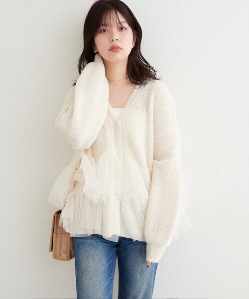 natural couture（ナチュラルクチュール）の「チュール重ねカーディガン（カーディガン/ボレロ・レディース・ライトベージュ/アイボリー/ピンク/ブラウン・FREE）」の7枚目の写真