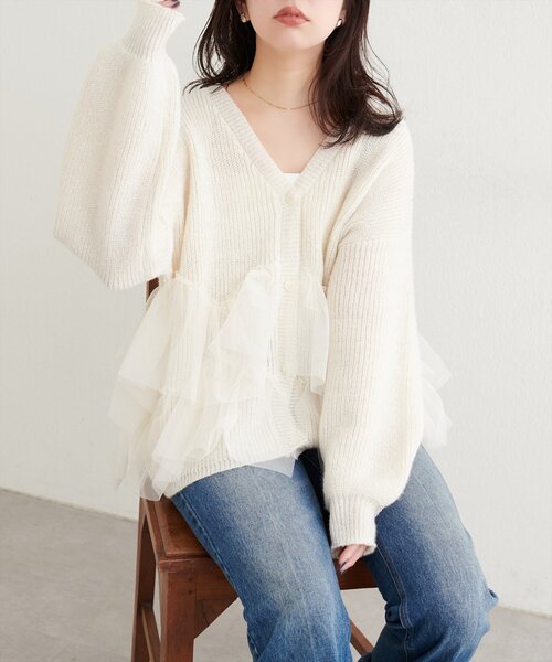 natural couture（ナチュラルクチュール）の「チュール重ねカーディガン（カーディガン/ボレロ・レディース・ライトベージュ/アイボリー/ピンク/ブラウン・FREE）」の8枚目の写真