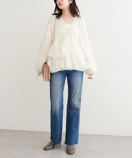 natural couture（ナチュラルクチュール）の「チュール重ねカーディガン（カーディガン/ボレロ・レディース・ライトベージュ/アイボリー/ピンク/ブラウン・FREE）」の9枚目の写真