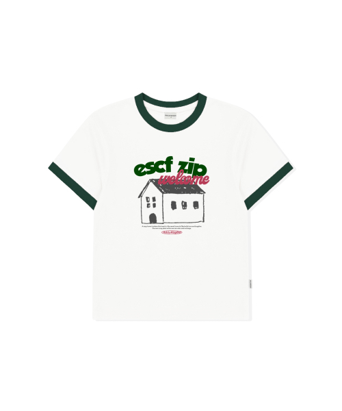 ESCAPEFROM(エスケープフロム)の「ウェルカムハウスプリントリンガー半袖グリーン(Tシャツ/カットソー・レディース・その他・LARGE)」の1枚目の写真