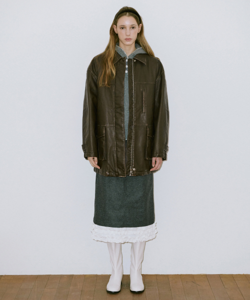 SINOON(シヌーン)の「Washing Leather Half Jacket (Brown)(ライダースジャケット・レディース・ブラウン・FREE)」の4枚目の写真