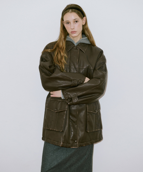 SINOON(シヌーン)の「Washing Leather Half Jacket (Brown)(ライダースジャケット・レディース・ブラウン・FREE)」の5枚目の写真