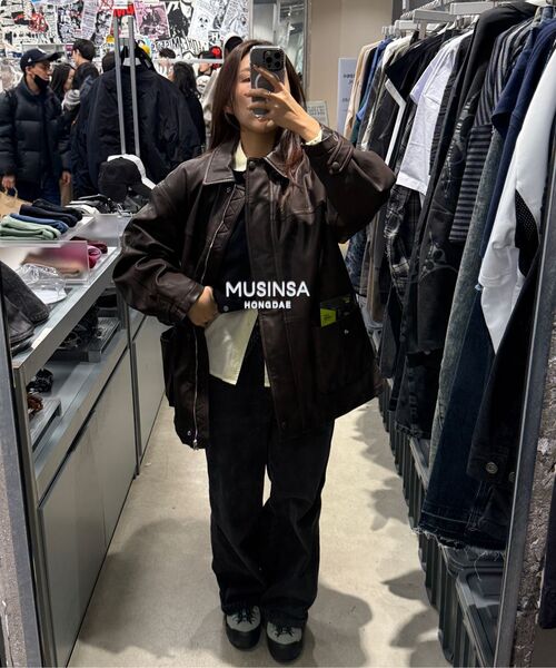 SINOON(シヌーン)の「Washing Leather Half Jacket (Brown)(ライダースジャケット・レディース・ブラウン・FREE)」の6枚目の写真