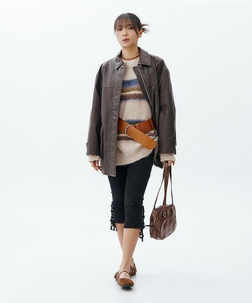 SINOON(シヌーン)の「Washing Leather Half Jacket (Brown)(ライダースジャケット・レディース・ブラウン・FREE)」の8枚目の写真