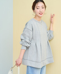 限定展開 配色 ステッチ タック Aライン 裏起毛 チュニック
