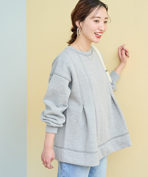 セール】限定展開 配色 ステッチ タック Aライン 裏起毛 チュニック