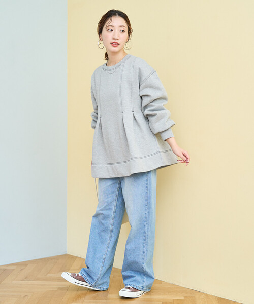 新品タグ付　ビアズリー　 配色ステッチジョーゼット　チュニック　カットソー 新品タグ付 ビアズリー 配色ステッチジョーゼット チュニック