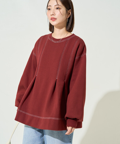 FREAK'S STORE(フリークスストア)の「限定展開 配色 ステッチ タック Aライン 裏起毛 チュニック(スウェット・レディース・杢グレー/ナチュラル/ブラック/レッド・フリ-)」の22枚目の写真