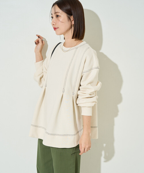 FREAK'S STORE(フリークスストア)の「限定展開 配色 ステッチ タック Aライン 裏起毛 チュニック(スウェット・レディース・杢グレー/ナチュラル/ブラック/レッド・フリ-)」の18枚目の写真