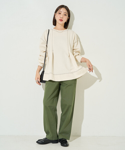 FREAK'S STORE(フリークスストア)の「限定展開 配色 ステッチ タック Aライン 裏起毛 チュニック(スウェット・レディース・杢グレー/ナチュラル/ブラック/レッド・フリ-)」の17枚目の写真