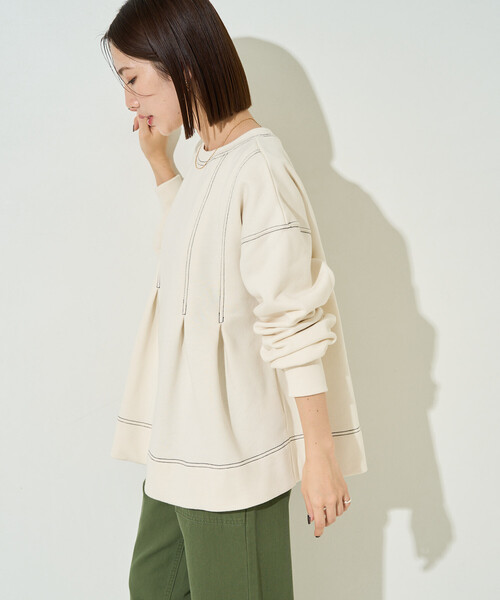 FREAK'S STORE(フリークスストア)の「限定展開 配色 ステッチ タック Aライン 裏起毛 チュニック(スウェット・レディース・杢グレー/ナチュラル/ブラック/レッド・フリ-)」の16枚目の写真