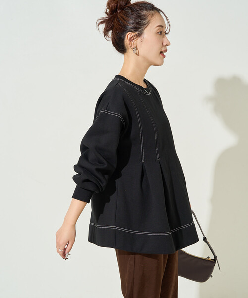 FREAK'S STORE(フリークスストア)の「限定展開 配色 ステッチ タック Aライン 裏起毛 チュニック(スウェット・レディース・杢グレー/ナチュラル/ブラック/レッド・フリ-)」の10枚目の写真