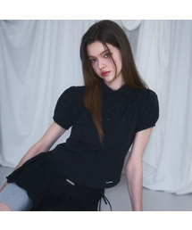 Dot Round Collar Blouse [Black]