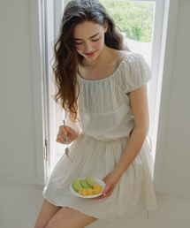 LETTER FROM MOON（レターフロムムーン）の「ドットバンディングシャーリングミニワンピース（クリーム）（ワンピース）」