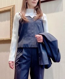 m.f.editorial（エムエフエディトリアル）の「【ストレッチ ウォッシャブル】m.f.エディトリアルレディース ピンスト ビスチェ 紺(セットアップ可能)（スーツベスト）」