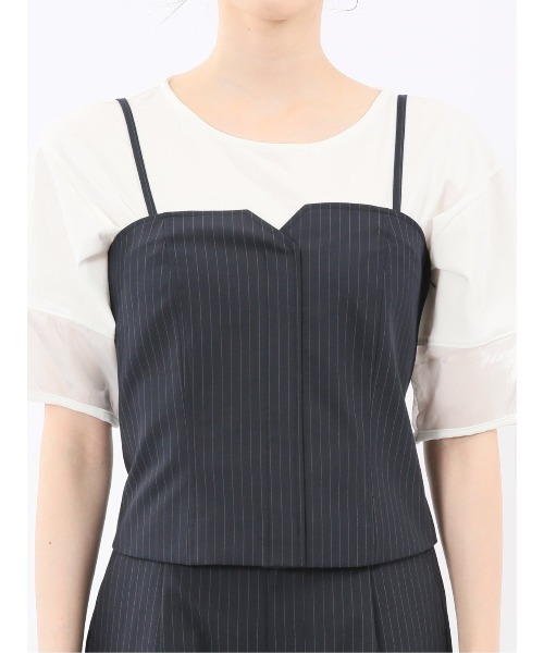 m.f.editorial(エムエフエディトリアル)の「【ストレッチ ウォッシャブル】m.f.エディトリアルレディース ピンスト ビスチェ 紺(セットアップ可能)(スーツベスト・レディース・ネイビー・MEDIUM/LARGE)」の3枚目の写真