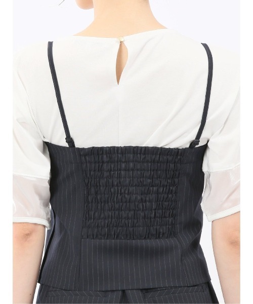 m.f.editorial(エムエフエディトリアル)の「【ストレッチ ウォッシャブル】m.f.エディトリアルレディース ピンスト ビスチェ 紺(セットアップ可能)(スーツベスト・レディース・ネイビー・MEDIUM/LARGE)」の4枚目の写真