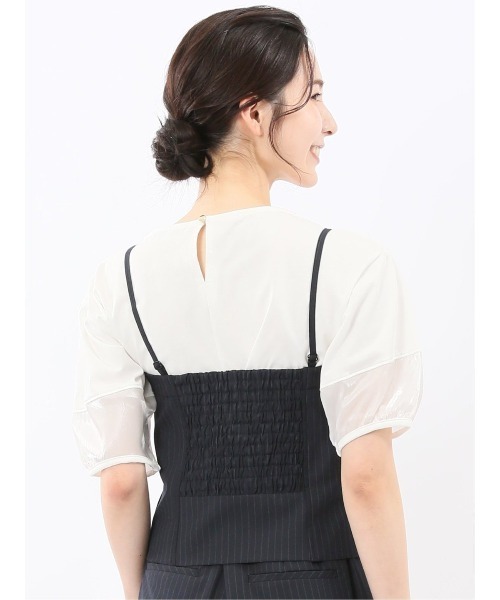 m.f.editorial(エムエフエディトリアル)の「【ストレッチ ウォッシャブル】m.f.エディトリアルレディース ピンスト ビスチェ 紺(セットアップ可能)(スーツベスト・レディース・ネイビー・MEDIUM/LARGE)」の8枚目の写真