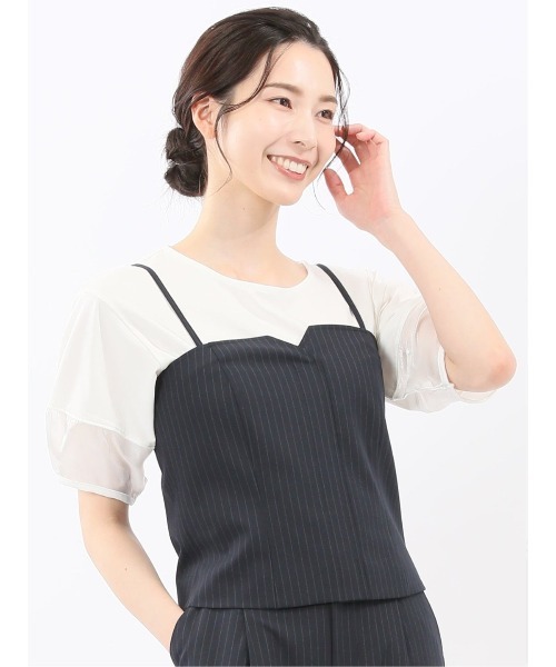 m.f.editorial(エムエフエディトリアル)の「【ストレッチ ウォッシャブル】m.f.エディトリアルレディース ピンスト ビスチェ 紺(セットアップ可能)(スーツベスト・レディース・ネイビー・MEDIUM/LARGE)」の12枚目の写真