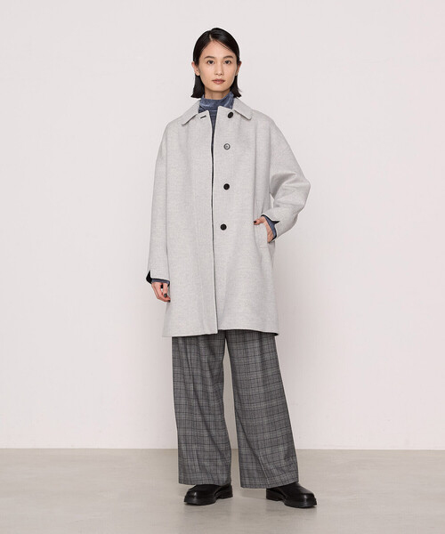 K.T KIYOKO TAKASE(キヨコタカセ)の「〔 Sサイズ 〕 アンゴラウール スタンドステンカラーコート(ステンカラーコート・レディース・ライトグレー/キナリ・5号/3号)」の3枚目の写真