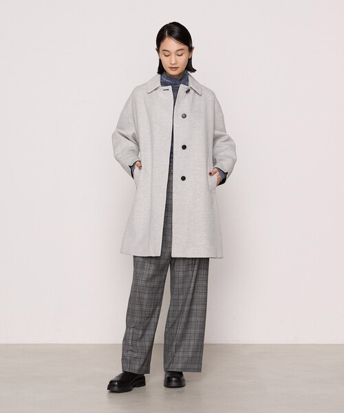 K.T KIYOKO TAKASE(キヨコタカセ)の「〔 Sサイズ 〕 アンゴラウール スタンドステンカラーコート(ステンカラーコート・レディース・ライトグレー/キナリ・5号/3号)」の4枚目の写真