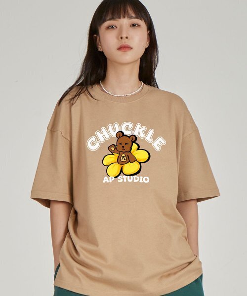 ASTRAL PROJECTION(アストラルプロジェクション)の「フロントチャックベアラウンドネック15番手綿半袖Tシャツ_ベージュ(Tシャツ/カットソー・レディース・その他・X-LARGE/LARGE/MEDIUM)」の1枚目の写真
