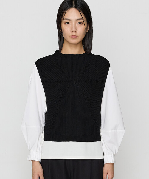 Gabardine K.T(ギャバジンケーティー)の「〔 +サイズ 〕 ダイヤ柄 ニットベスト(ベスト・レディース・オフホワイト/グレー・13号/17号)」の10枚目の写真