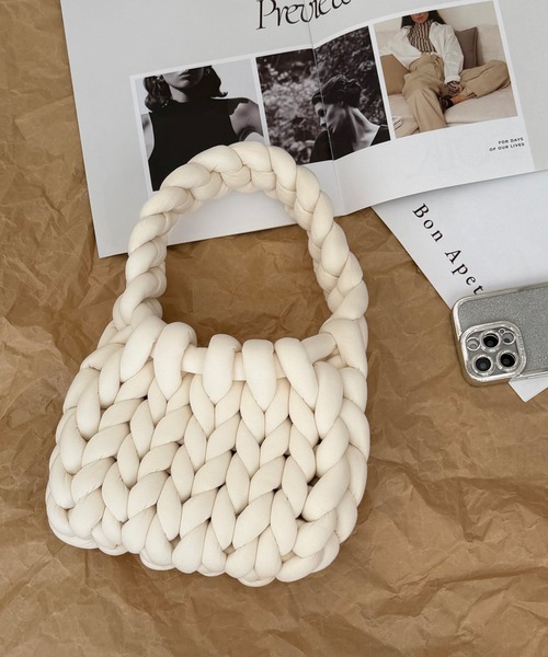 NOLITA LABORATORY（ノリータラボラトリー）の「【 NOLITA / ノリータ 】極太編み ミニハンドバッグ チャンキーヤーンバッグ（トートバッグ・レディース・ブラック/アイボリー/ライトグレー/ブルー・FREE）」の7枚目の写真