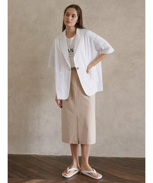 Linen Overfit Basic Tailored Jacket - White