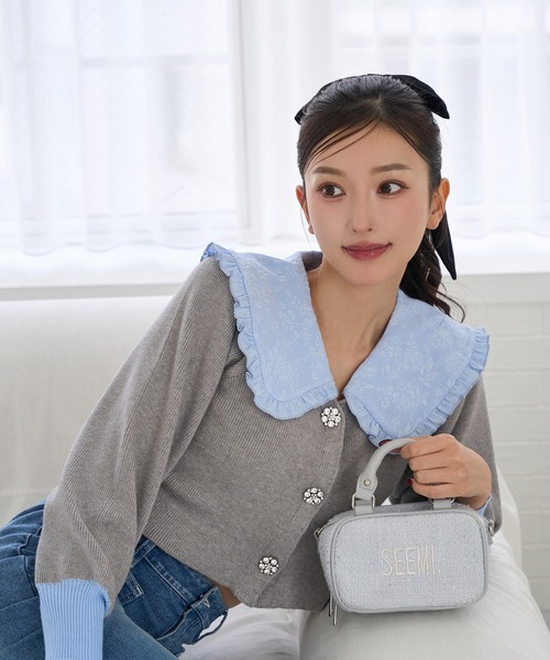 Seemi. byNICECLAUP（ シーミーバイナイスクラップ）の「【Seemi.】襟付きニット（ニット/セーター・レディース・杢グレー/ホワイト×ネイビー/ミント・FREE）」の2枚目の写真