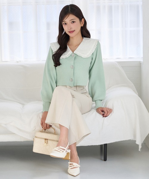 Seemi. byNICECLAUP（ シーミーバイナイスクラップ）の「【Seemi.】襟付きニット（ニット/セーター・レディース・杢グレー/ホワイト×ネイビー/ミント・FREE）」の4枚目の写真