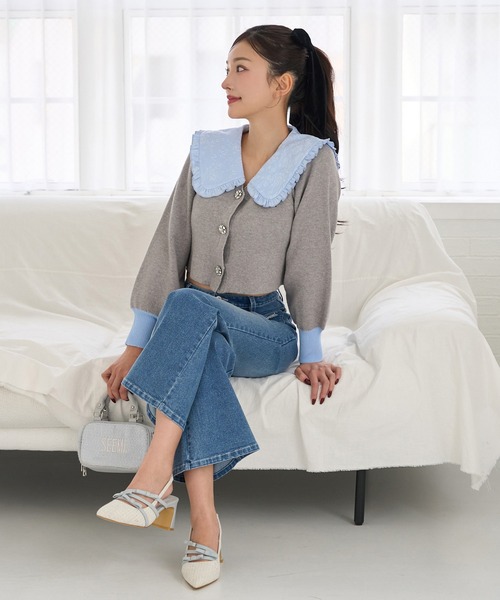 Seemi. byNICECLAUP（ シーミーバイナイスクラップ）の「【Seemi.】襟付きニット（ニット/セーター・レディース・杢グレー/ホワイト×ネイビー/ミント・FREE）」の9枚目の写真