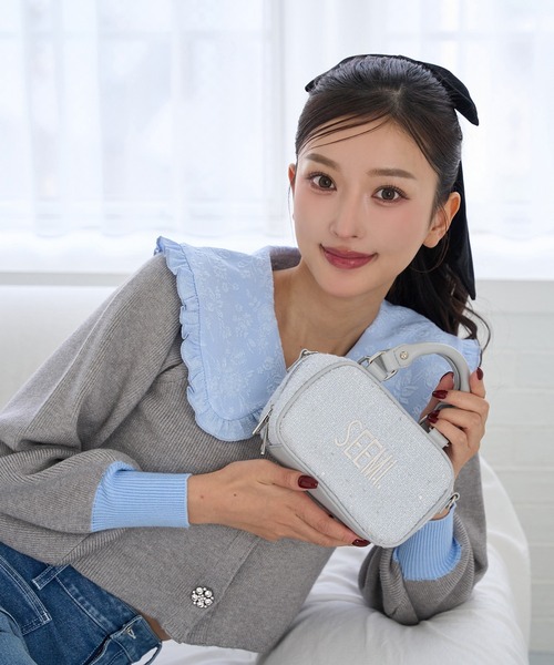 Seemi. byNICECLAUP（ シーミーバイナイスクラップ）の「【Seemi.】襟付きニット（ニット/セーター・レディース・杢グレー/ホワイト×ネイビー/ミント・FREE）」の11枚目の写真